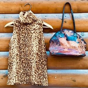 🐘 VINTAGE Leather Embossed LEOPARD Bag Purse OOAK